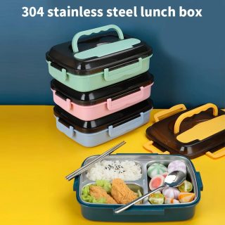 3 Grid Stainless Steel Lunch Box With Spoon and Chopsticks