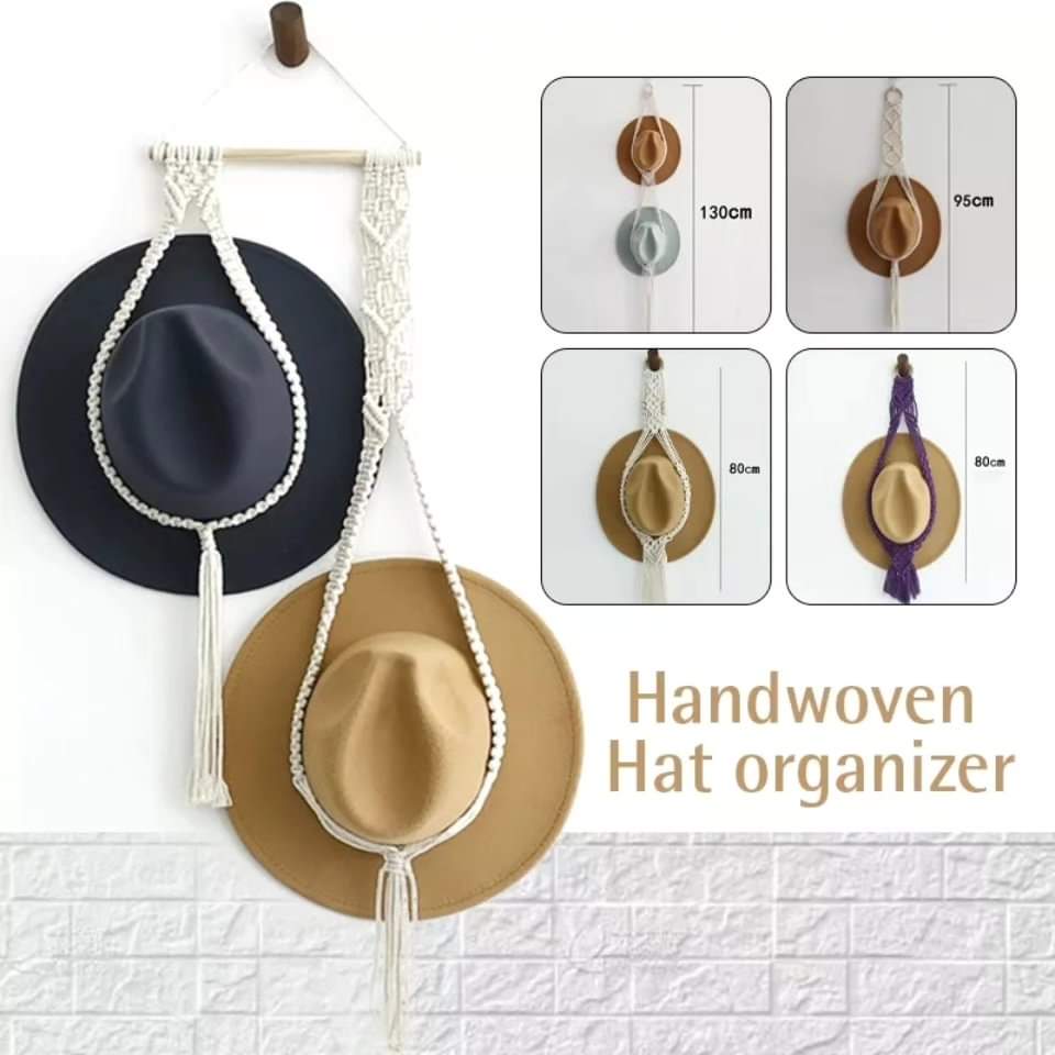 Nordic Style Boho Cotton Hanging Hat Woven Organizer