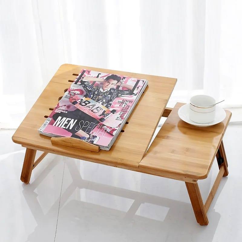 Foldable Bamboo laptopTable with double Fans and a drawer