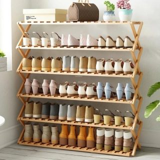 6-Tier Black Bamboo Shoe Rack stand