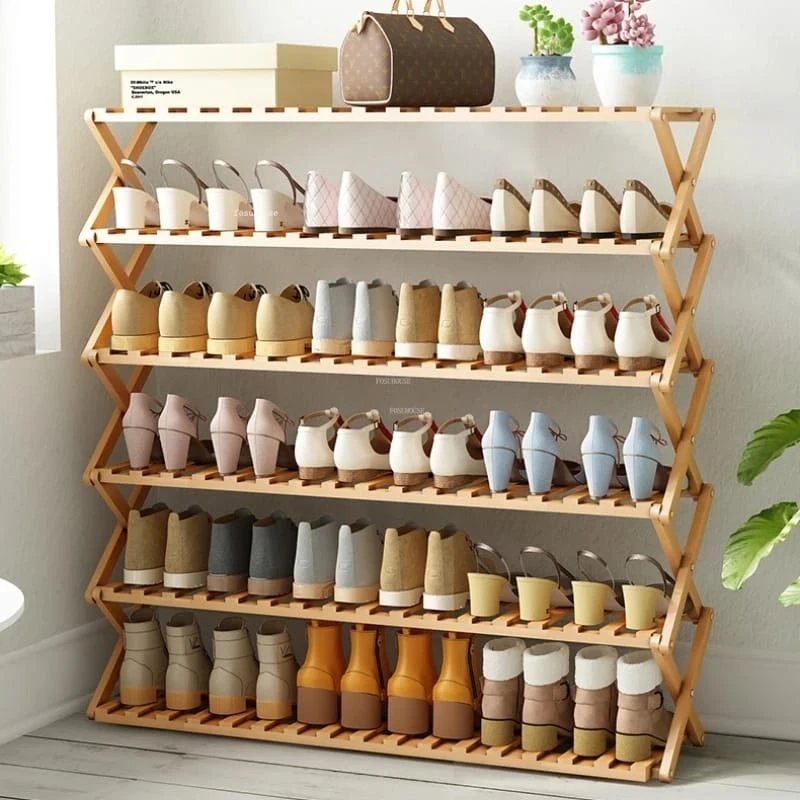 6-Tier Black Bamboo Shoe Rack stand