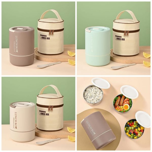 3 Layers Portable Stainless Steel Round Lunch Box With Insulated Lunch Bag - Image 7