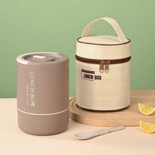 3 Layers Portable Stainless Steel Round Lunch Box With Insulated Lunch Bag