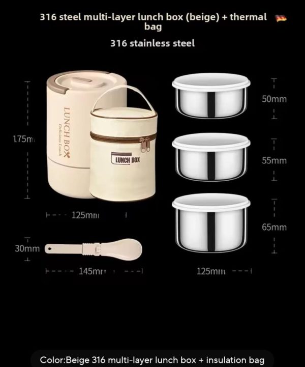 3 Layers Portable Stainless Steel Round Lunch Box With Insulated Lunch Bag - Image 6